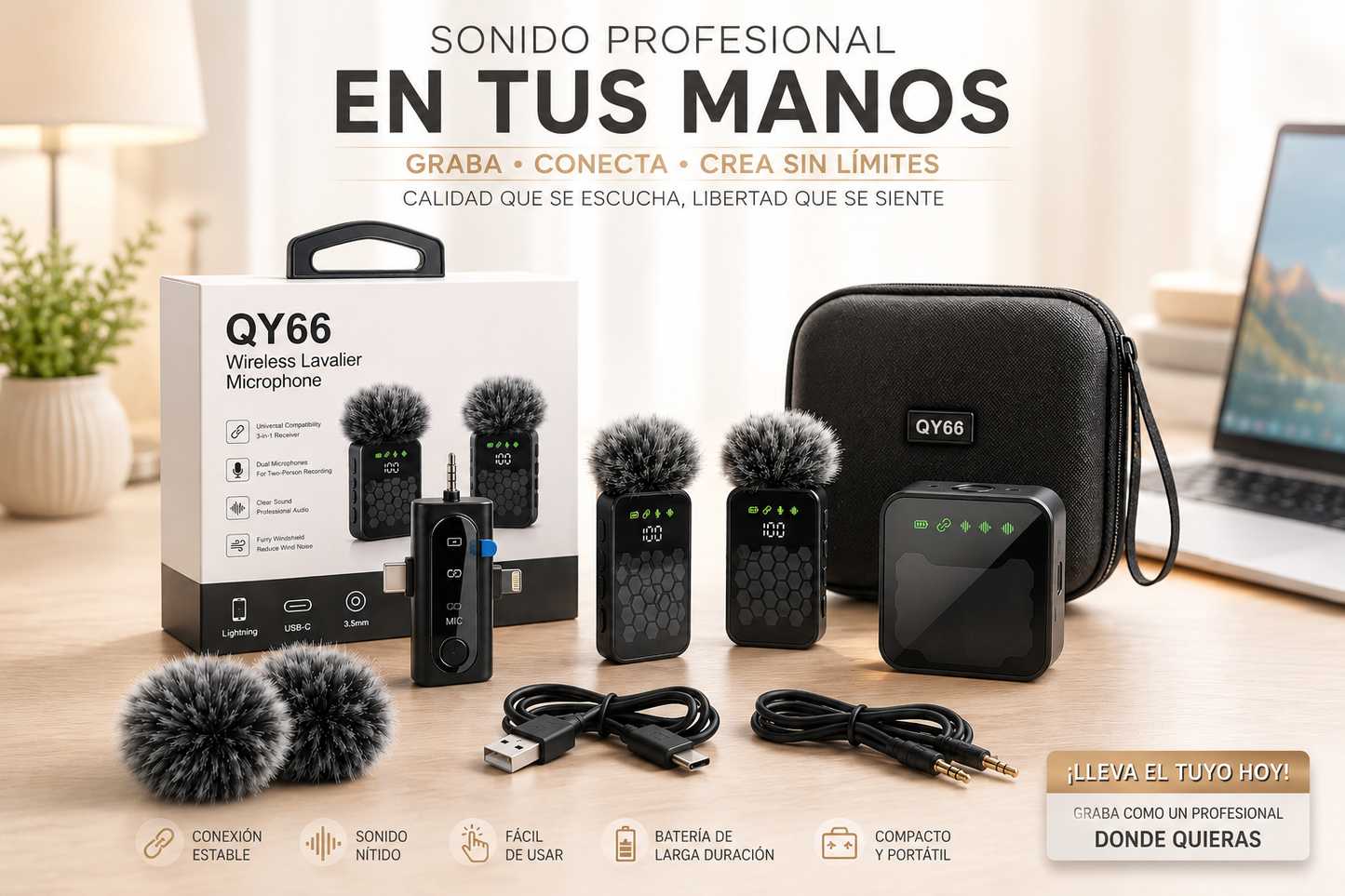 QY66 Pro — Sistema de Micrófonos Inalámbricos Dual