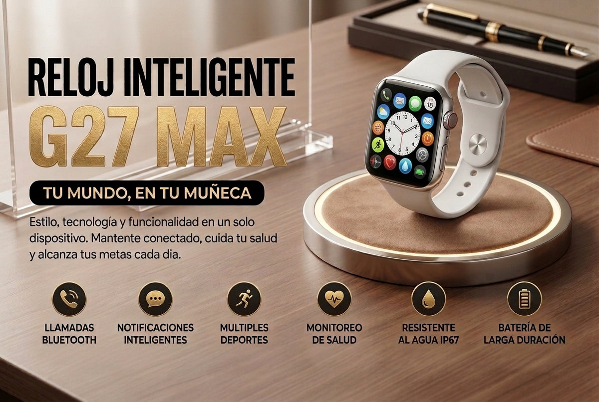 Reloj Inteligente G27 Max con Llamadas Bluetooth, Pantalla HD de 1.9" y Modos Deportivos
